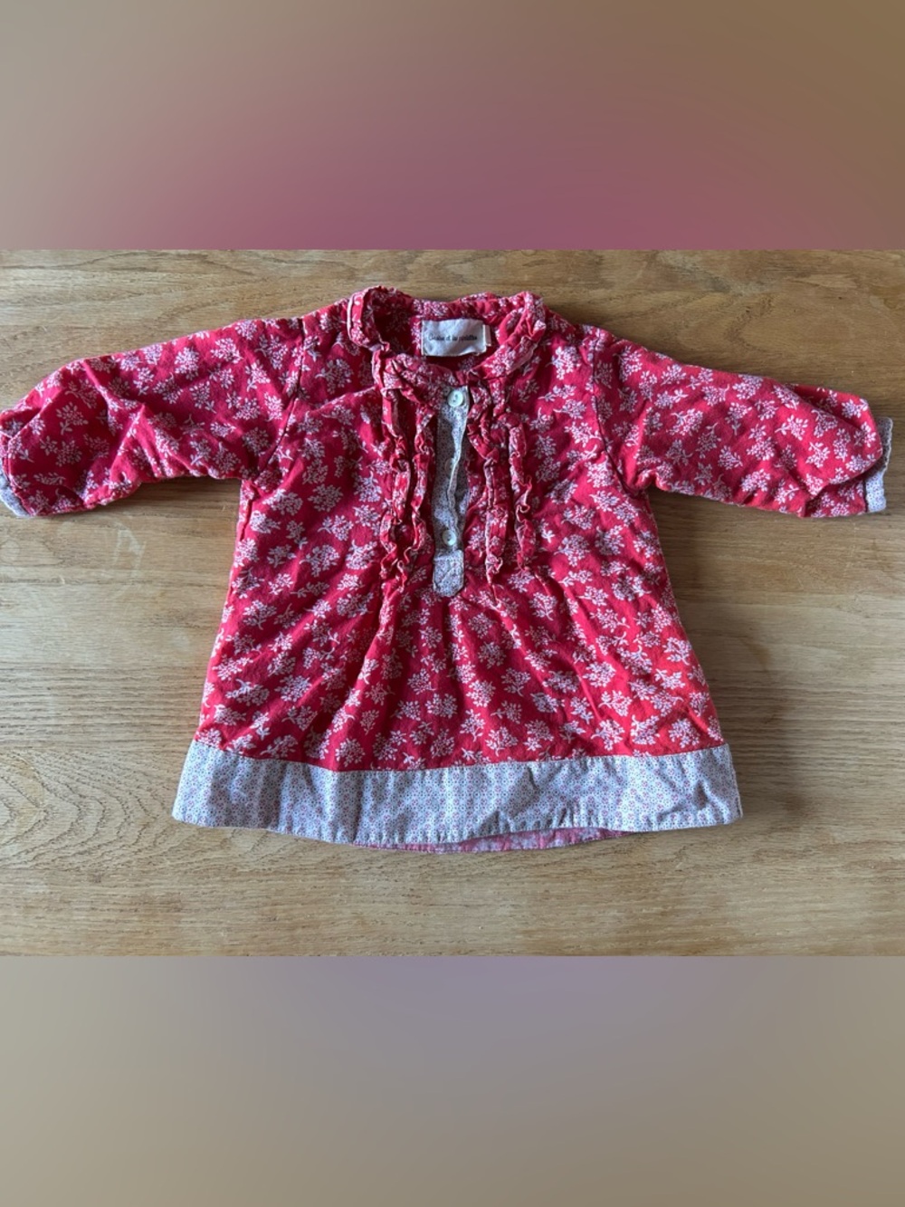 Arsene Et Les Pipelettes Red Floral Long-Sleeve Baby Top/Dress 6 Month